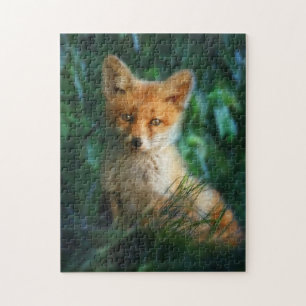 Niedlicher Baby Red Fox im Gras Puzzle