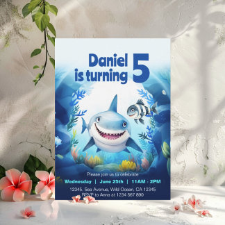 Niedlicher Baby Shark Fish Under Sea Birthday Boy Einladung