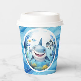 Niedlicher Baby Shark Fish Under Sea Birthday Boy Pappbecher