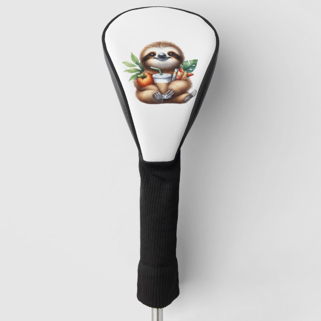 Niedlicher Baby Sloth mit Pumpkin Kaffee und Panca Golf Headcover (Vorderseite)
