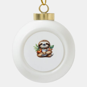 Niedlicher Baby Sloth mit Pumpkin Kaffee und Panca Keramik Kugel-Ornament