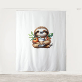 Niedlicher Baby Sloth mit Pumpkin Kaffee und Panca Wandteppich