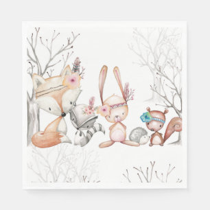 Niedlicher Baby-Waldtierefox-Häschen-Waschbär Serviette