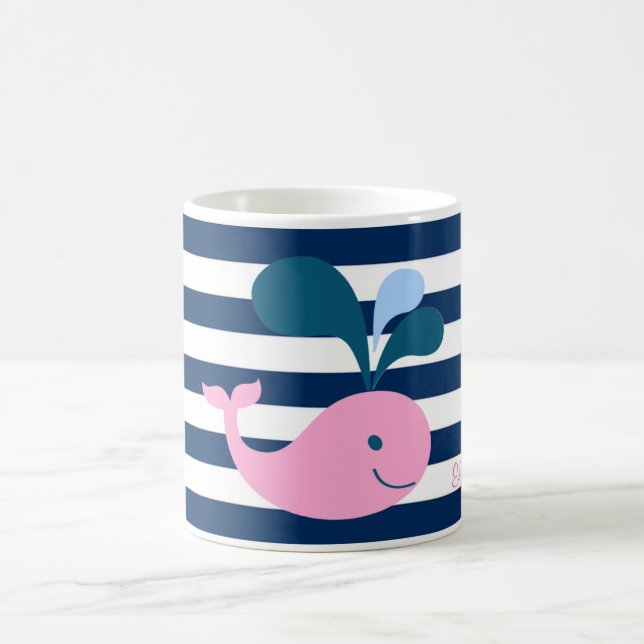 Niedlicher Baby Whale, Navy Blue Stripes Personali Kaffeetasse (Mittel)