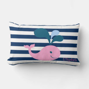 Niedlicher Baby Whale, Navy Blue Stripes Personali Lendenkissen