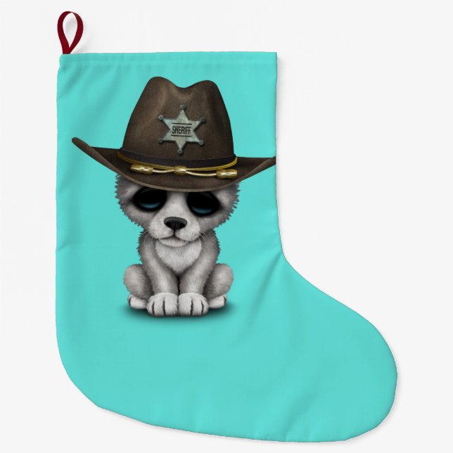 Niedlicher Baby-Wolf-Sheriff Großer Weihnachtsstrumpf (Vorderseite)