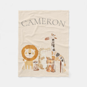 Niedlicher Baby Zoo Animals Individuelle Name Beig Fleecedecke