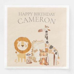 Niedlicher Baby Zoo Animals Individuelle Name Beig Serviette