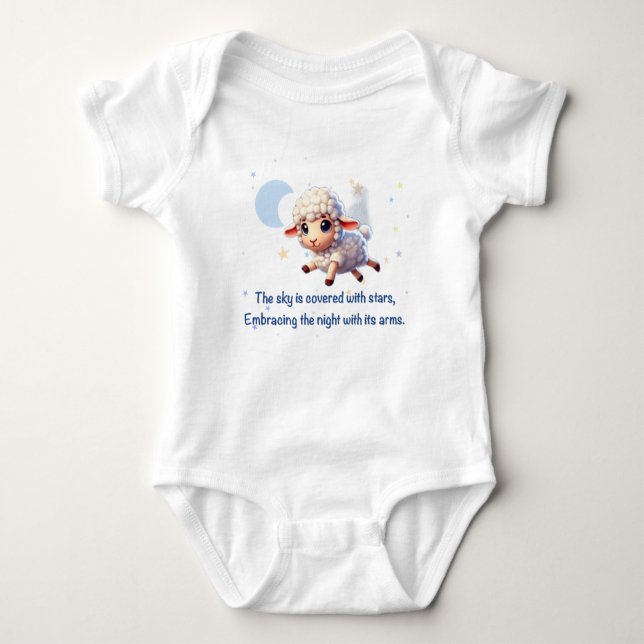 Niedlicher Babybodyanzug mit Schafen. Baby Strampler (Vorderseite)