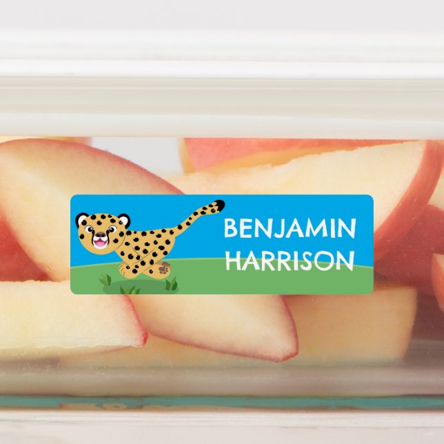 Niedlicher Babycheetlauf Cartoon personalisiert Etiketten (Befestigt)