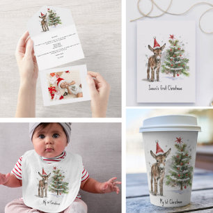 niedlicher Babydonkey und Weihnachtsbaum, kundensp All In One Einladung
