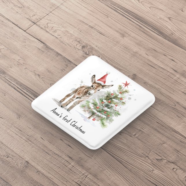 niedlicher Babydonkey und Weihnachtsbaum, kundensp Button (Von Creator hochgeladen)