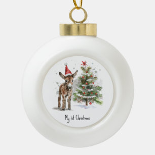 niedlicher Babydonkey und Weihnachtsbaum, kundensp Keramik Kugel-Ornament