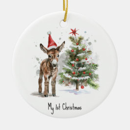 niedlicher Babydonkey und Weihnachtsbaum, kundensp Keramik Ornament