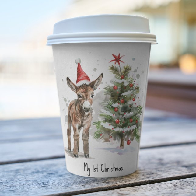 niedlicher Babydonkey und Weihnachtsbaum, kundensp Pappbecher (Von Creator hochgeladen)