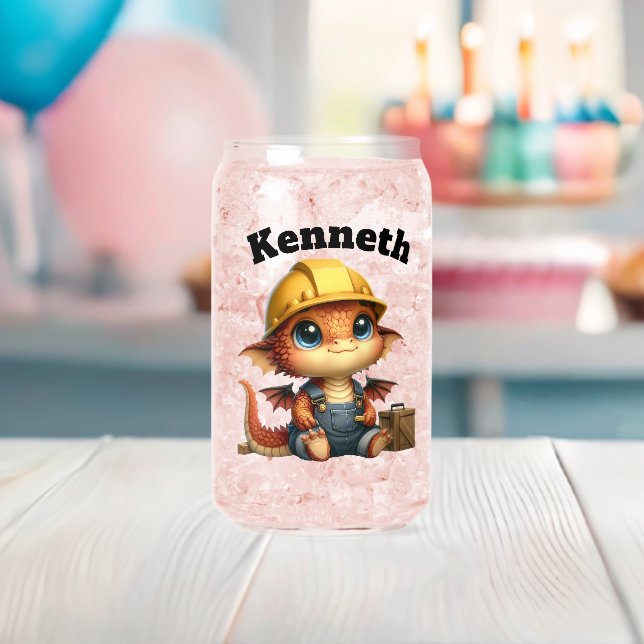 Niedlicher Babydrache in einem harten Hut mit Werk Dosenglas (Insitu (Baby Party))