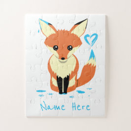 Niedlicher BabyFox malt blaues Puzzle