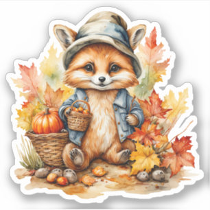 Niedlicher Babyfox mit Hut und Jacken Fall Aufkleber