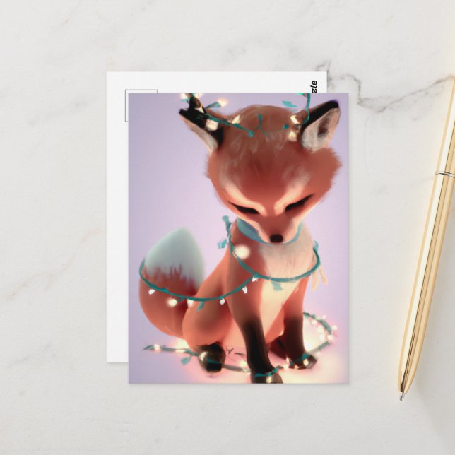Niedlicher Babyfox mit Lichtbrille Postkarte (Vorderseite/Rückseite Beispiel)