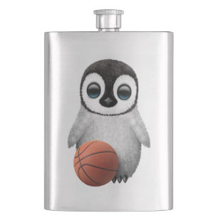 Niedlicher BabyPenguin, der mit Basketball spielt Flachmann
