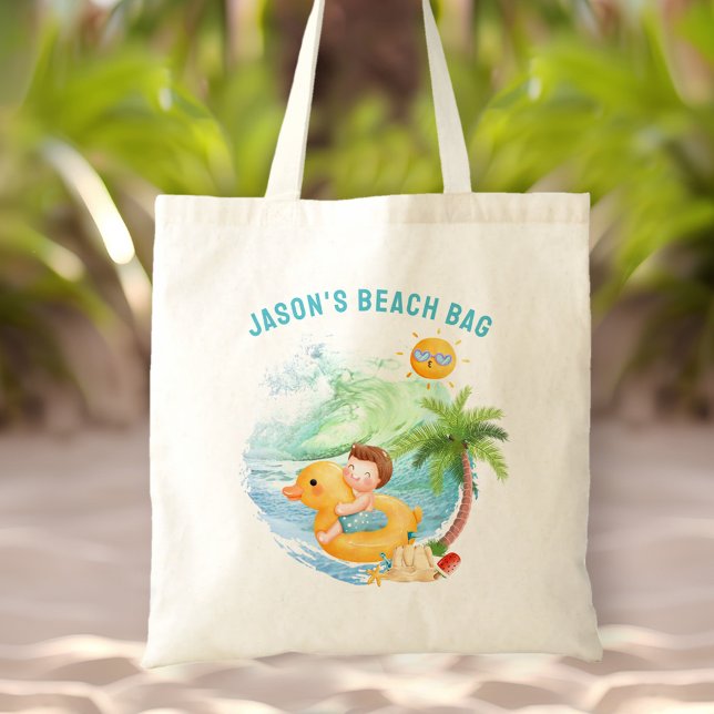 Niedlicher Badestrand Name Boy Tragetasche (Cute Swimming Beach Name Boy Tote Bag)