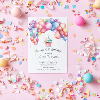 Niedlicher Ballon Arch Cupcake Kindergeburtstag Einladung