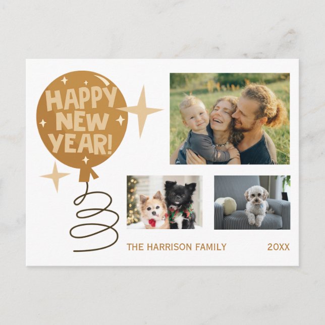 Niedlicher Ballon Drei Fotos Neujahr Postkarte (Vorderseite)