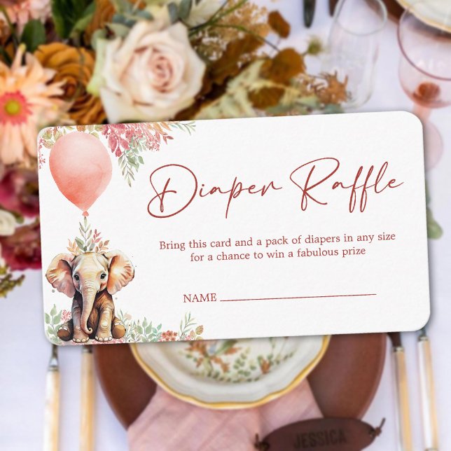 Niedlicher Ballon Elephant Babydusche Windelwanne  Begleitkarte (Cute Balloon Elephant Baby Shower Diaper Raffle Enclosure Card)