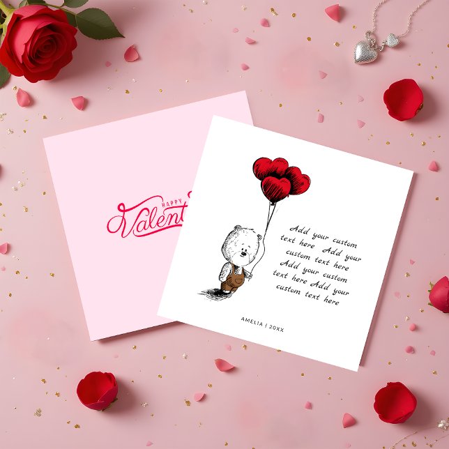 Niedlicher Ballon Teddy Bär Budget Valentinstag Mitteilungskarte (Von Creator hochgeladen)