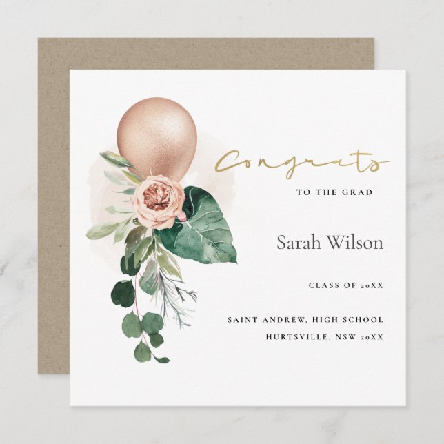 NIEDLICHER BALLOON FLORAL GRAD GLÜCKWUNSCH ANKÜNDI DANKESKARTE (Vorne/Hinten)