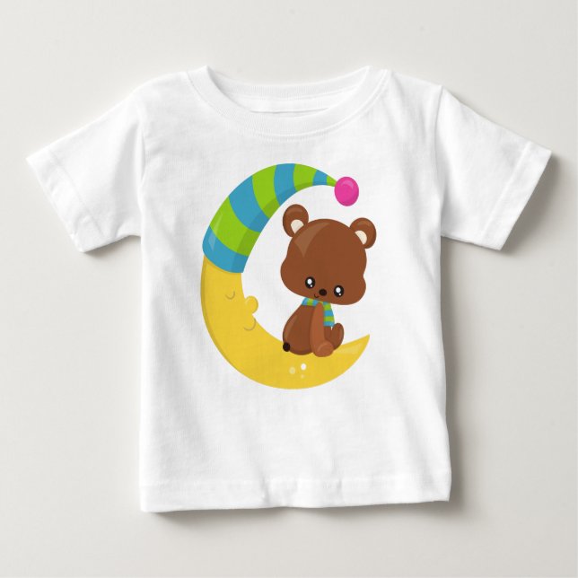 Niedlicher Bär, Bär auf dem Mond, Bär mit Scarf Baby T-shirt (Vorderseite)