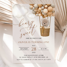 Niedlicher Bär, Beige Balloons, erster Geburtstag Einladung