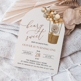 Niedlicher Bär, Beige Balloons, erster Geburtstag Einladung