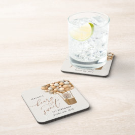 Niedlicher Bär, Beige Balloons, erster Geburtstag Getränkeuntersetzer