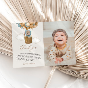 Niedlicher Bär, Blaue Balloons, erster Geburtstag Dankeskarte