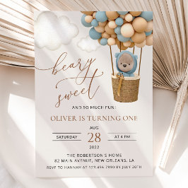 Niedlicher Bär, Blaue Balloons, erster Geburtstag Einladung