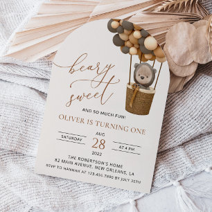 Niedlicher Bär, Braunbäume, erster Geburtstag Einladung