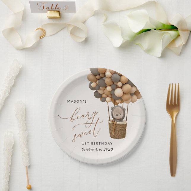 Niedlicher Bär, Braunbäume, erster Geburtstag Pappteller (Hochzeit)