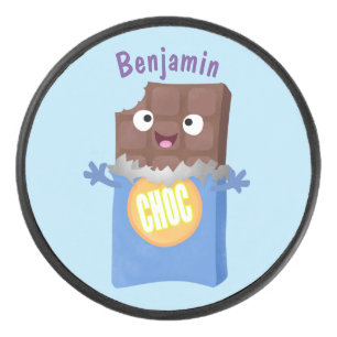 Niedlicher Bar-Cartoon-Charakter mit Schokoladenko Eishockey Puck