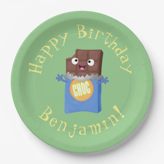 Niedlicher Bar-Cartoon-Charakter mit Schokoladenko Pappteller (Vorderseite)