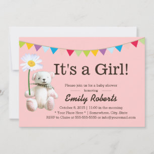 Niedlicher Bär & Daisy Girl Baby Shower Einladunge Einladung