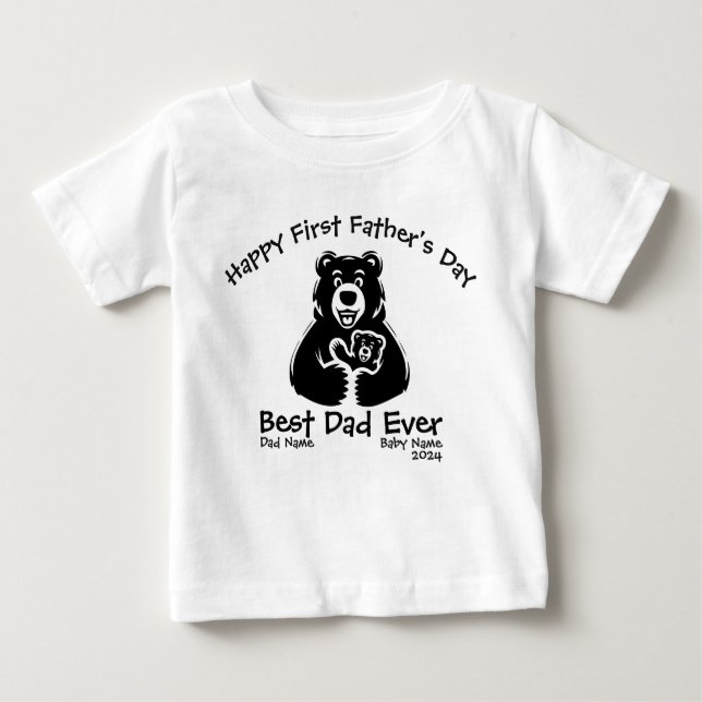 Niedlicher Bär des Ersten Vaters: Weiß und Schwarz Baby T-shirt (Vorderseite)
