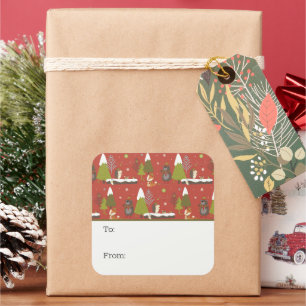 Niedlicher Bär, Fox & Igel Kinder Weihnachten Quadratischer Aufkleber