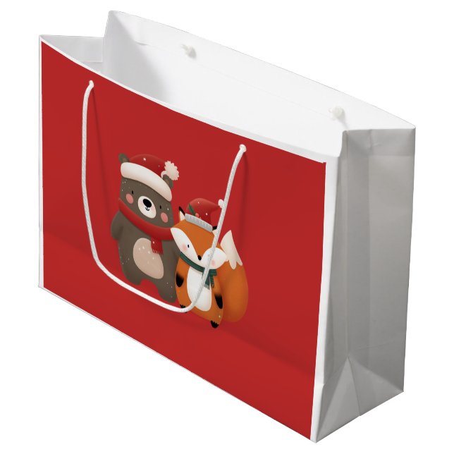 Niedlicher Bär & Fox Weihnachtsgeschenk Große Geschenktüte (Vorderseite Schrägansicht)