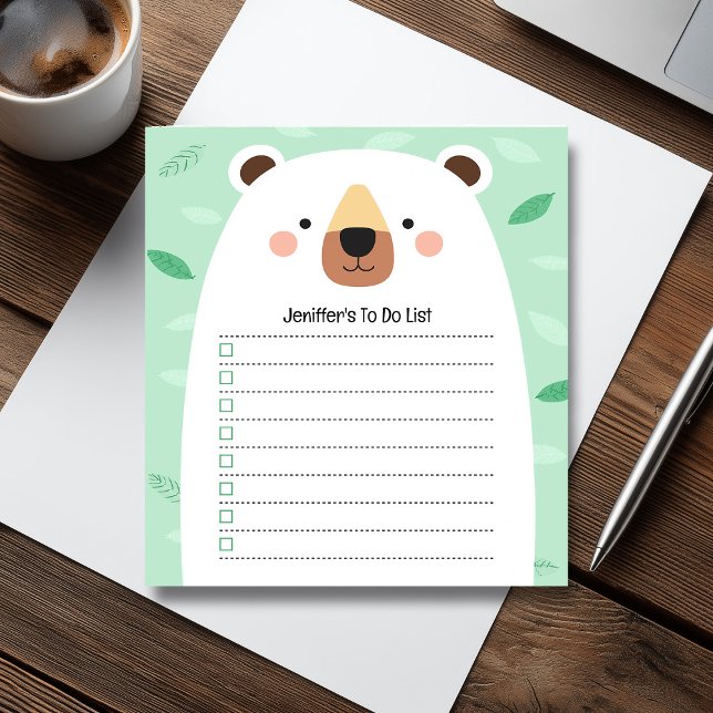 Niedlicher Bär grün, um Kinderdarstellung aufzulis Notizblock (Cute Bear Green To Do List Children Illustration Notepad)