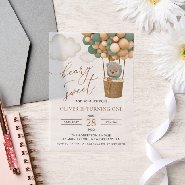 Niedlicher Bär, Grüne Balloons, erster Geburtstag (Hochzeit)