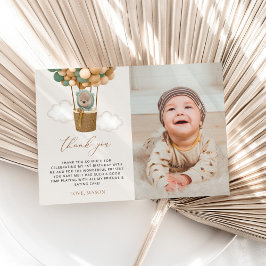 Niedlicher Bär, Grüne Balloons, erster Geburtstag Dankeskarte