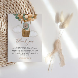 Niedlicher Bär, Grüne Balloons, erster Geburtstag Dankeskarte