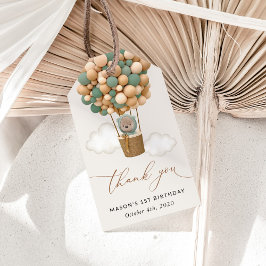 Niedlicher Bär, Grüne Balloons, erster Geburtstag Geschenkanhänger