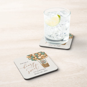 Niedlicher Bär, Grüne Balloons, erster Geburtstag Getränkeuntersetzer